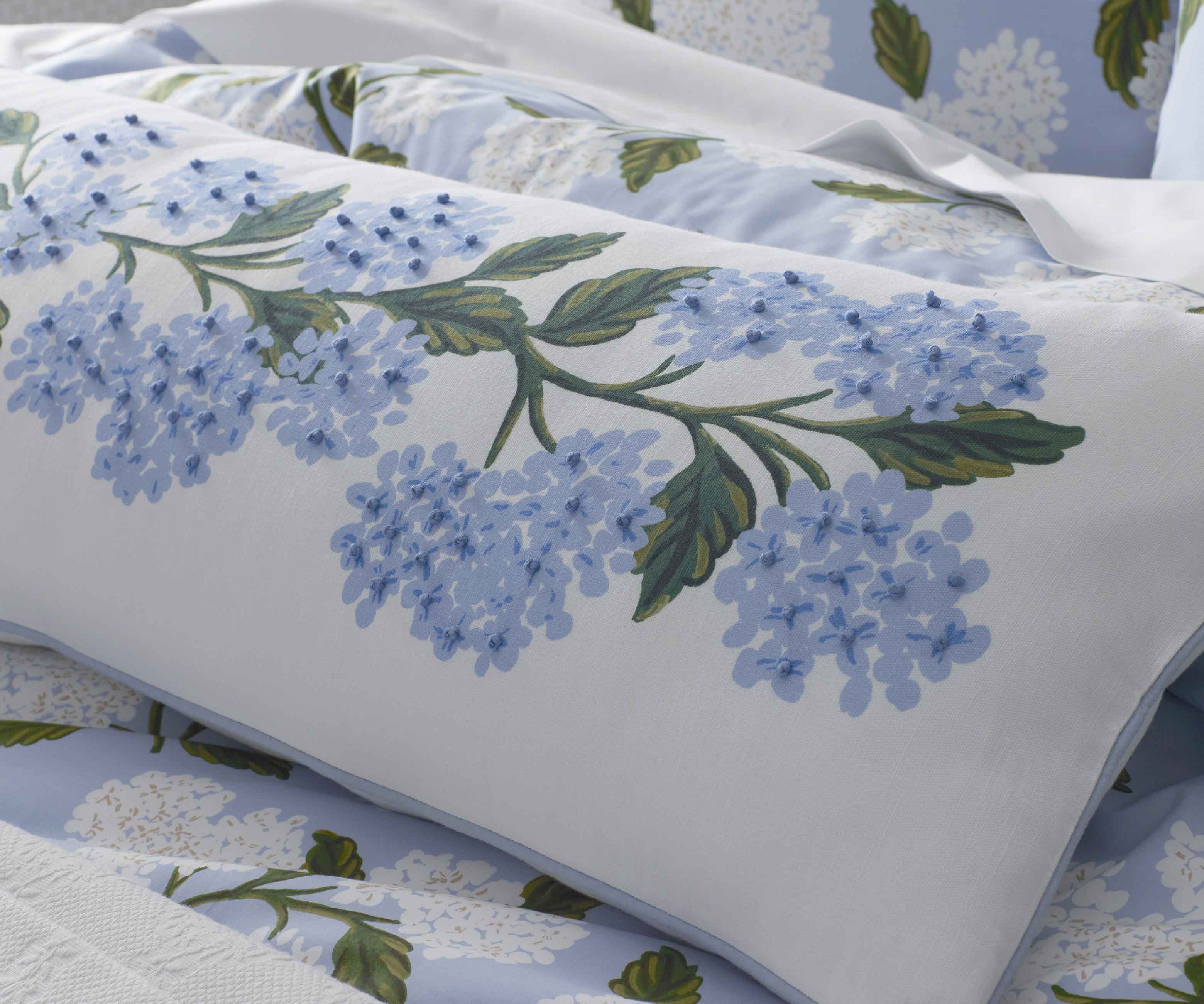 Embroidered Lumbar Pillow Cover - Hydrangea